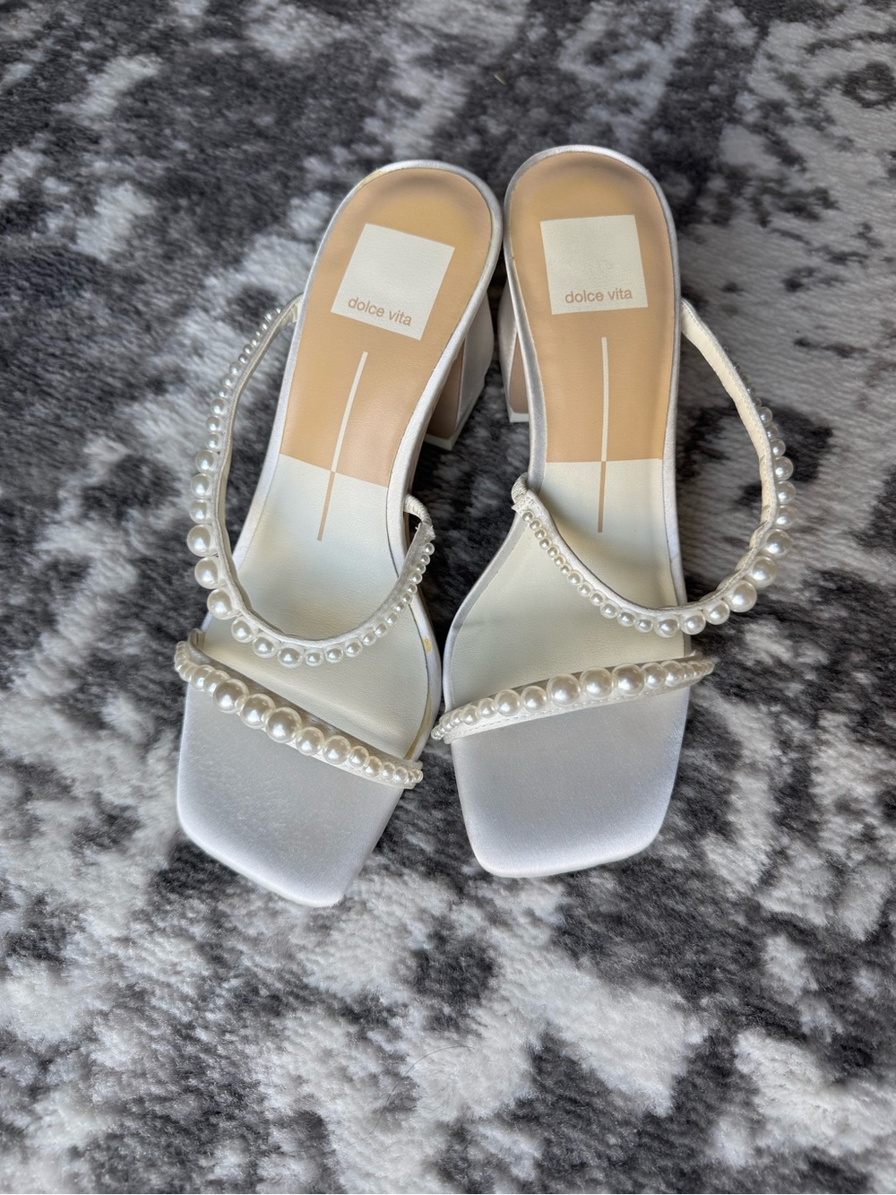 Dolce Vita Ivory Pearl-Strap Block Heel Sandals